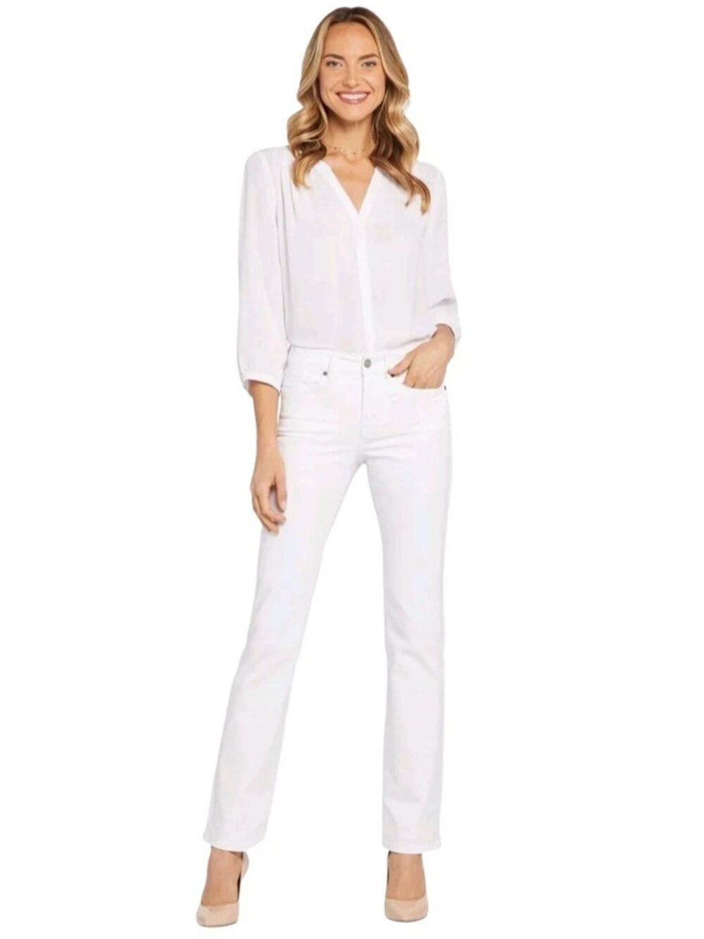 NYDJ Womens Jeans Size 4P Optic White Tonal Stitching Marilyn Straight New